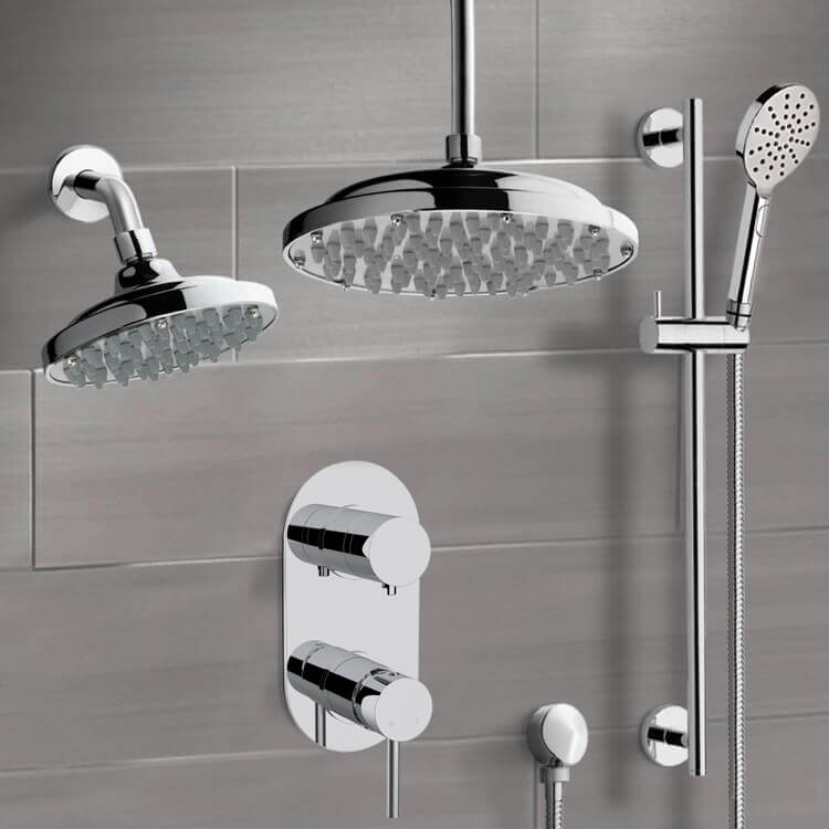 Shower Faucet, Remer DCS08, Chrome Dual Shower Head System With Hand Shower
